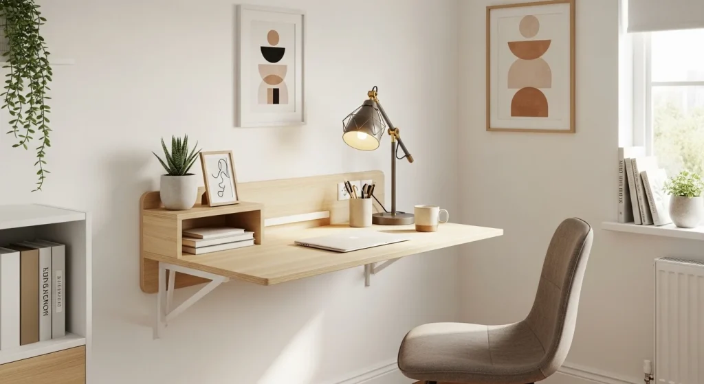 Wall mounted desk for small apartment workspace
