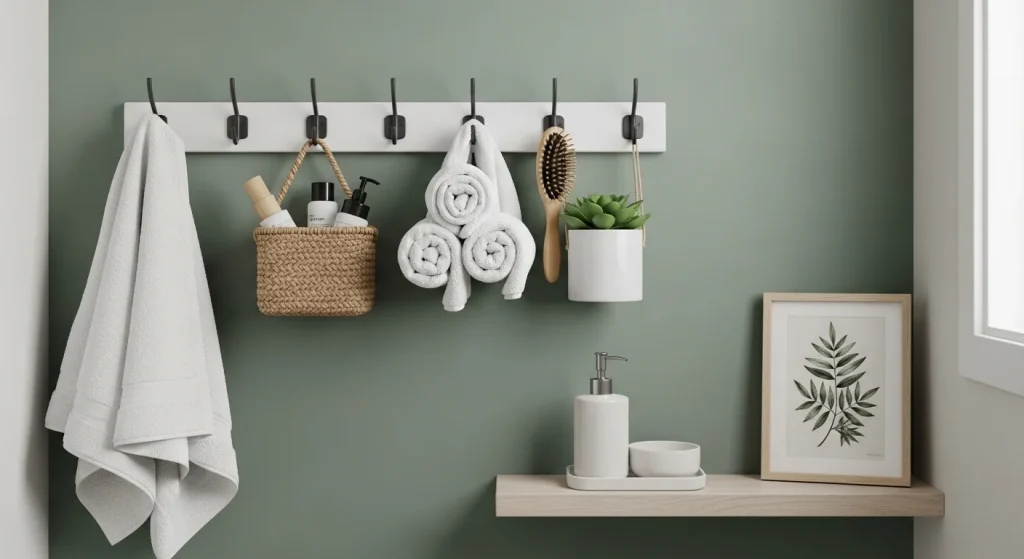 Bathroom hooks for towel storage
