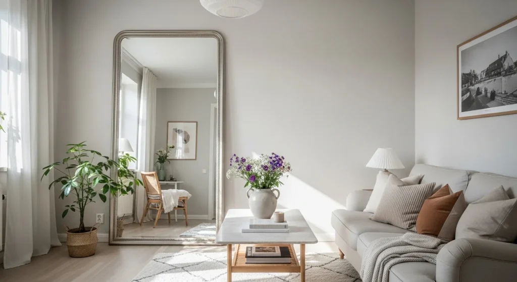 Mirror reflecting light small apartment