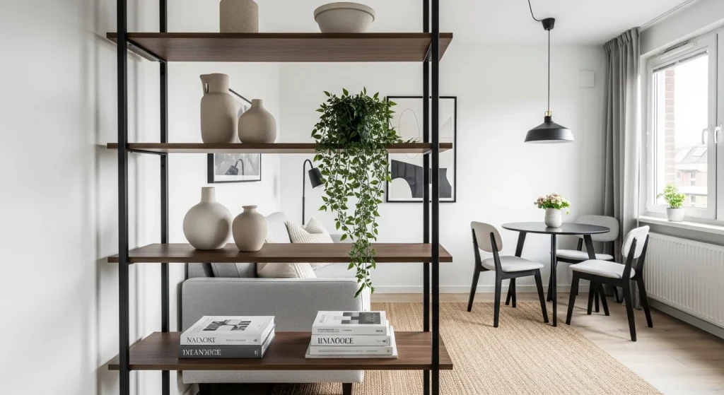 Open shelf divider apartment