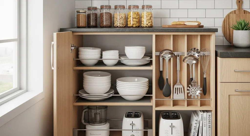 Pull out cabinet hidden storage