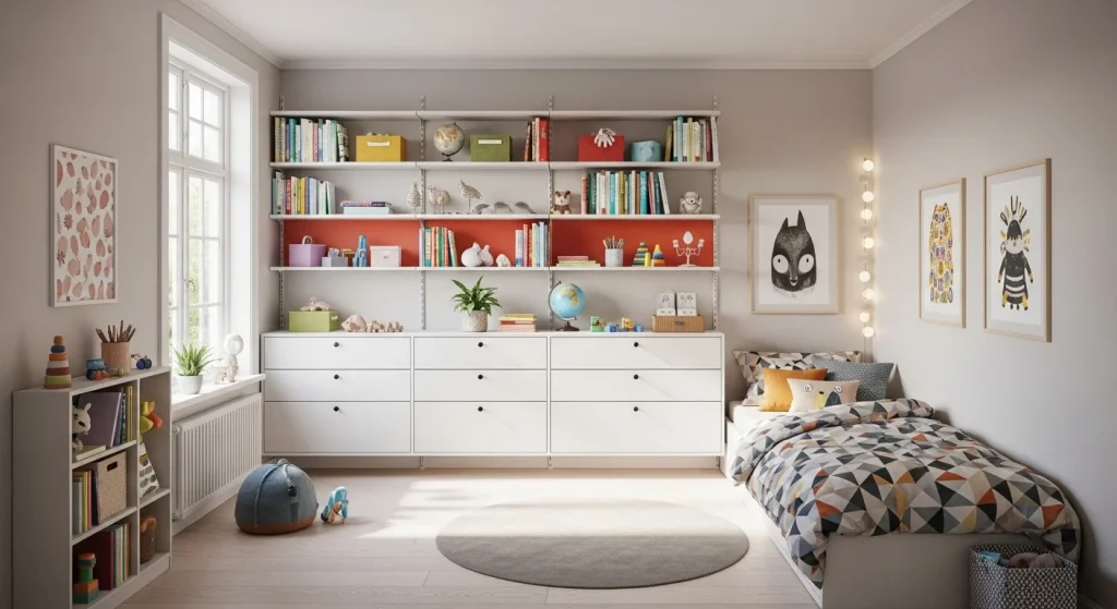 Vertical storage kids room