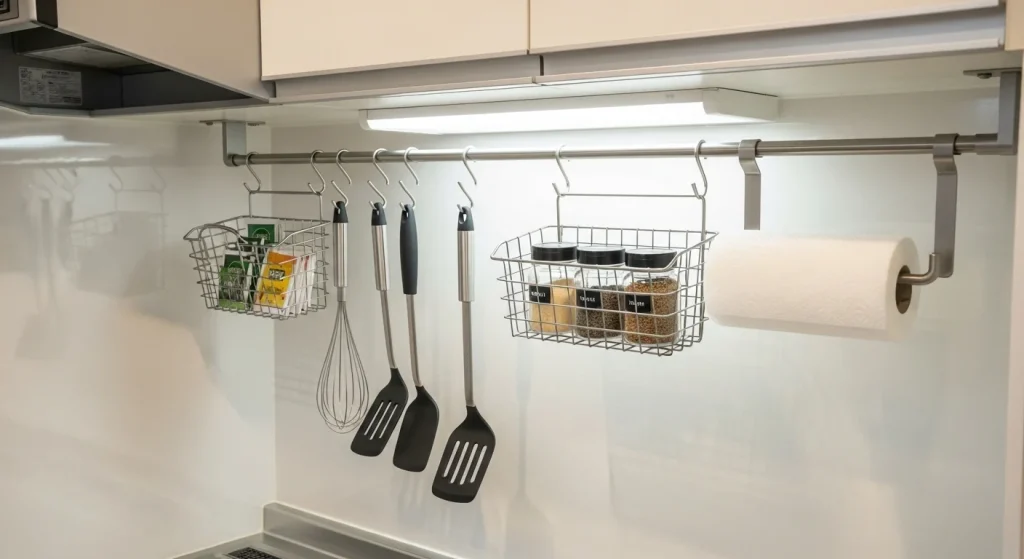 Tension rod storage hack for renters
