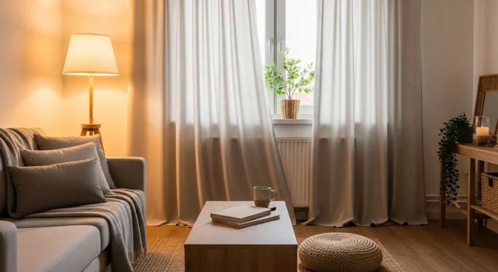 Neutral curtain cozy decor