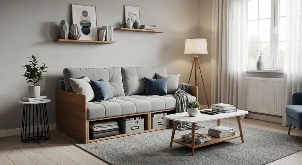 Under sofa hidden storage idea