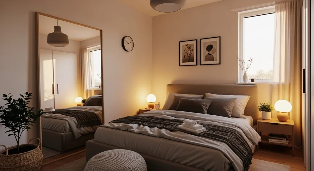 Mirror making small bedroom look bigger
