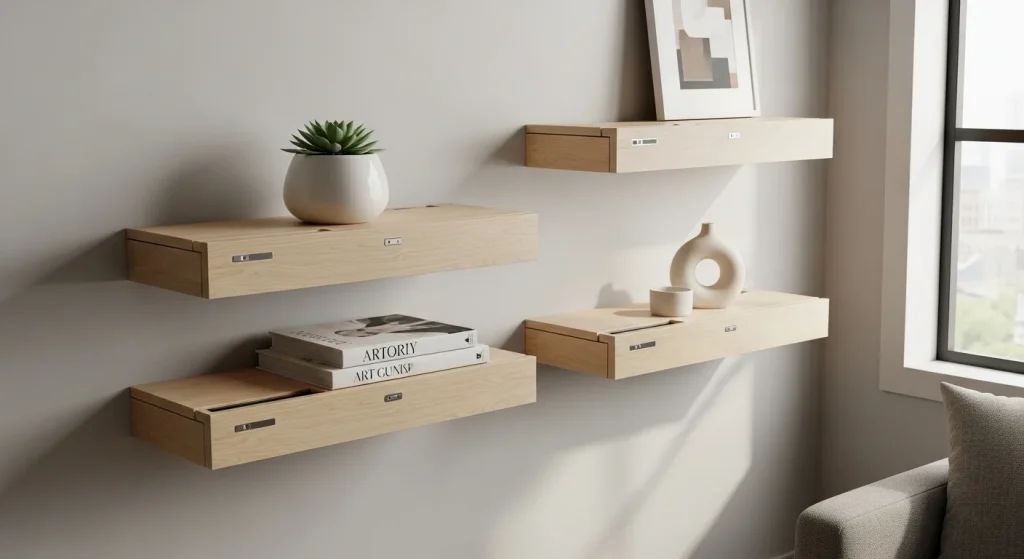 Hidden storage floating shelves