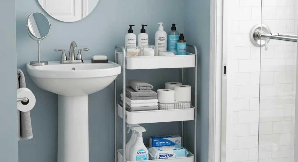 Slim storage cart for small bathroom