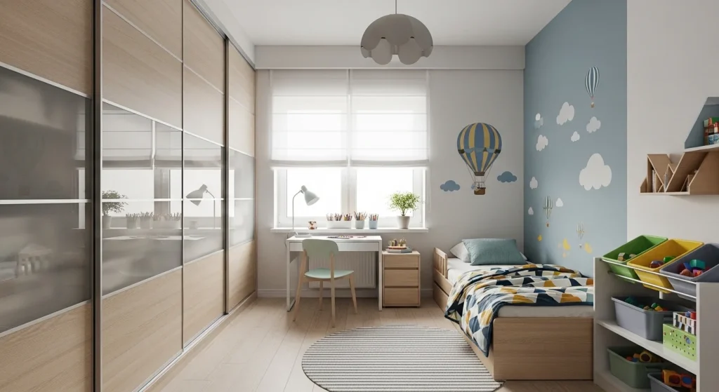 Sliding closet kids room