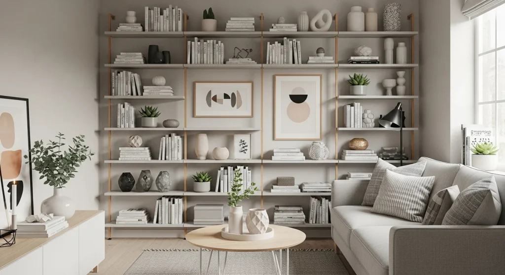 Vertical storage in small living room
