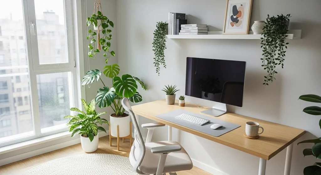 Desk setup with plants