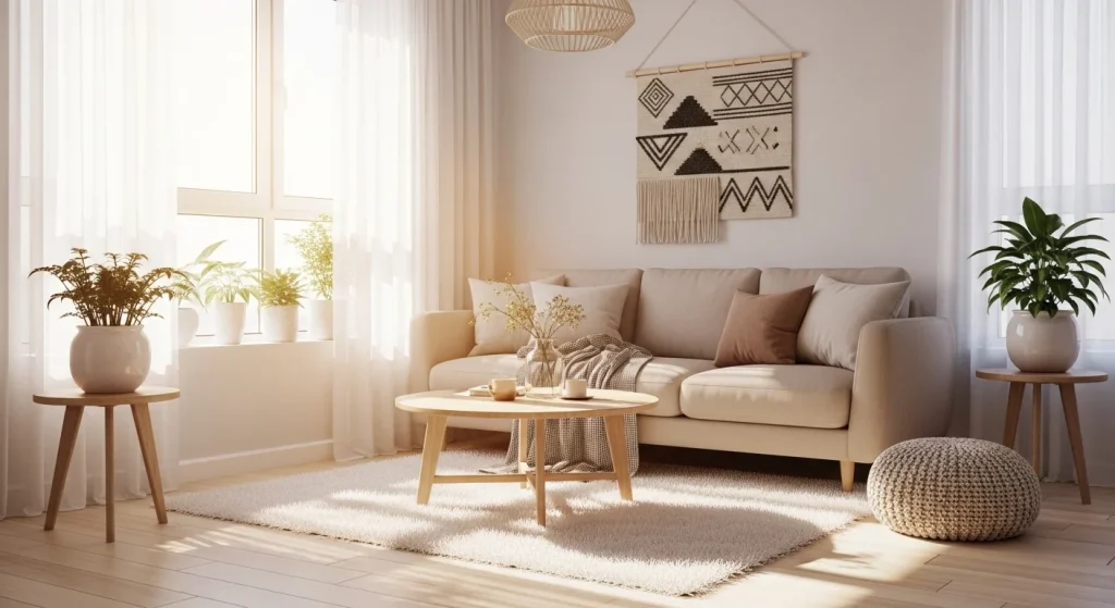 Sheer curtains for bright small living room
