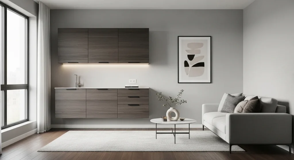 Floating cabinets vertical storage