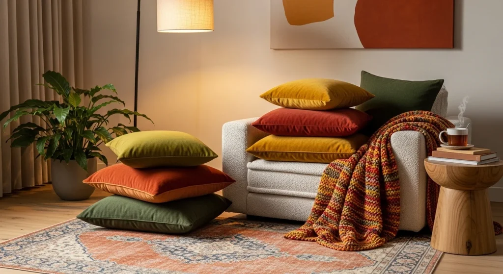 Layered textiles corner decor
