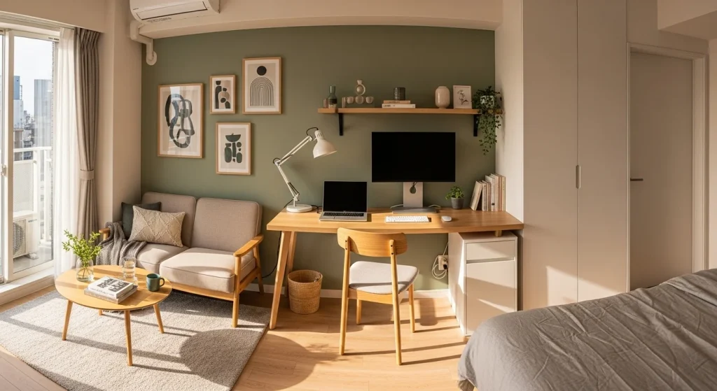 Wall desk setup apartment